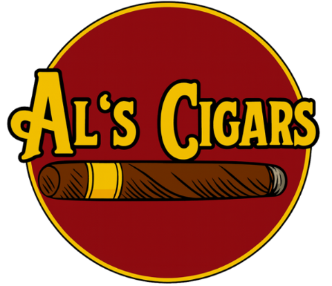 Al's Cigars logo with a cigar on a red and yellow background